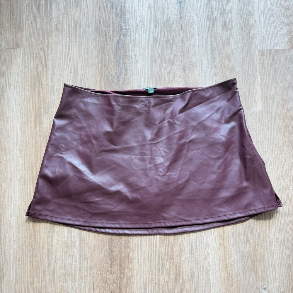Wild Fable Burgundy Faux Leather Skort Mini Skirt XXL Wine Purple Side Slit